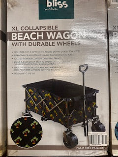 Bliss Collapsible Garden Cart/Beach Wagon w/ Storage Bag 36-in. x 22-in. Tool/Beverage Holders & Wheels | Waterproof | 175 Lb. Capacity BLACK
